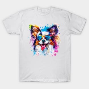 Papillon with Sunglasses (Watercolor) T-Shirt